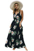 Sexy Navy Flowery Print Sexy V Neck Maxi Dress
